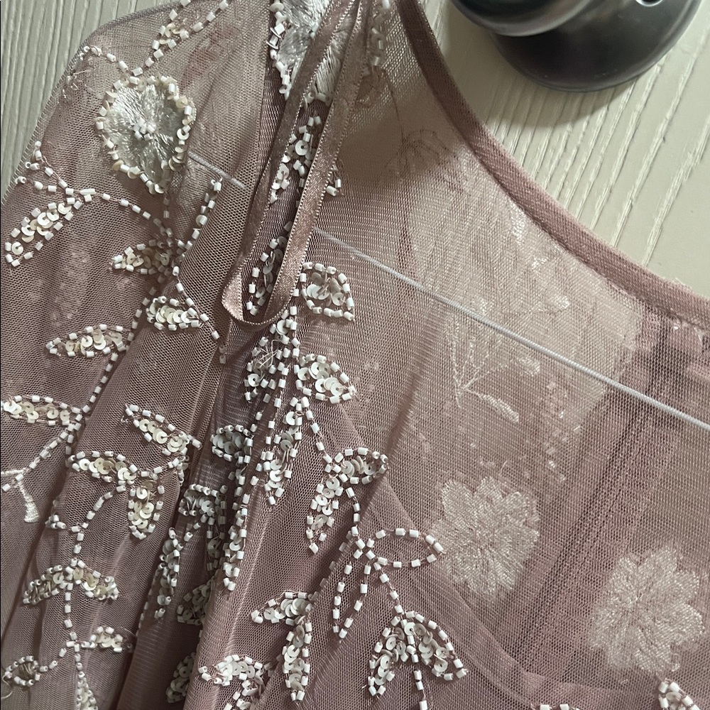 Adrianna Papell Elegant Embroidered Mauve Dress - Picture 6 of 7